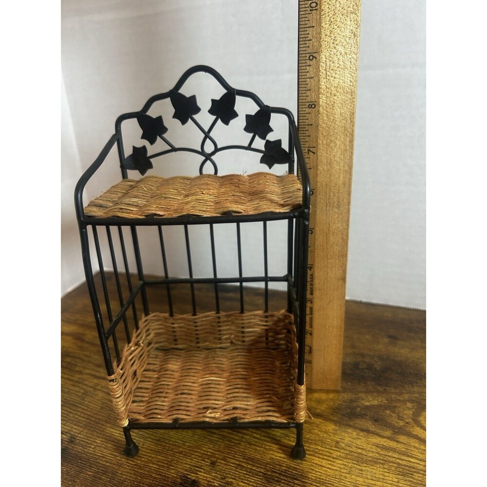 Wicker Metal Wall Basket Shelf Ivy Leaf Bathroom Kitchen Small Organizer Rack - Picture 9 of 14